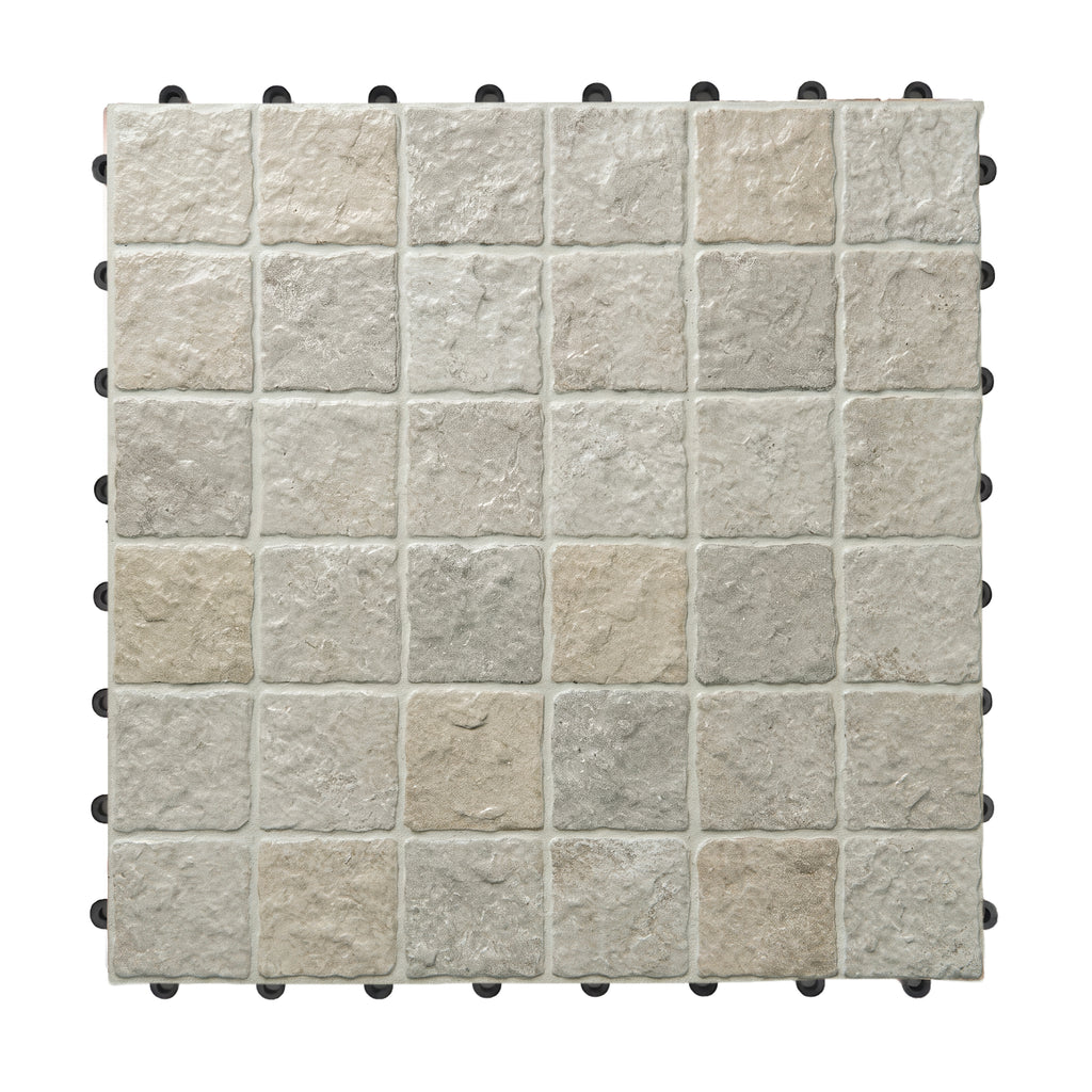 1 ft. x 1 ft. Outdoor Cobblestone Limestone-Look Outdoor Porcelain Floor Tile  in Light Beige (8-Pack, 8 sq. ft.)