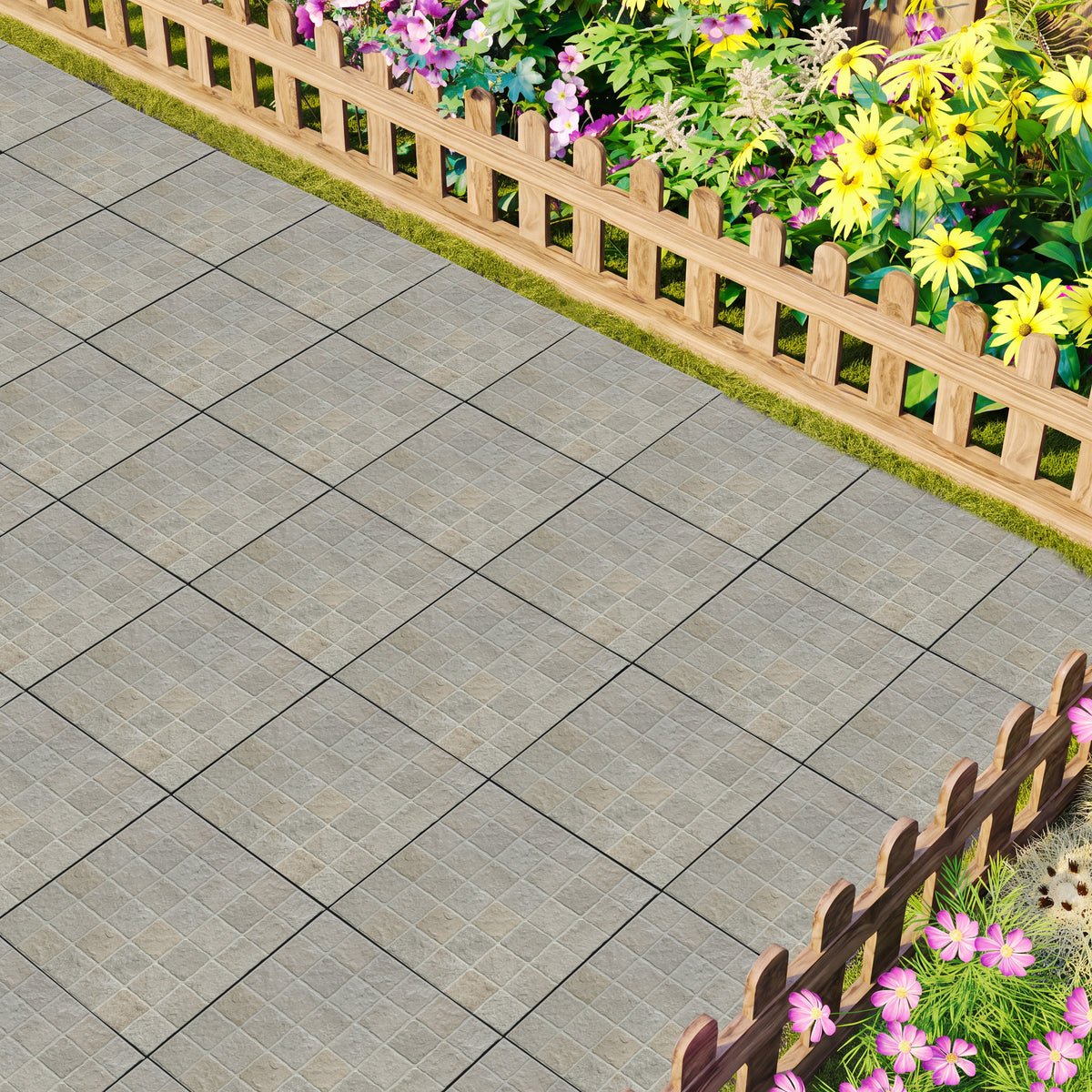 1 ft. x 1 ft. Outdoor Cobblestone Limestone-Look Outdoor Porcelain Floor Tile  in Light Beige (8-Pack, 8 sq. ft.)