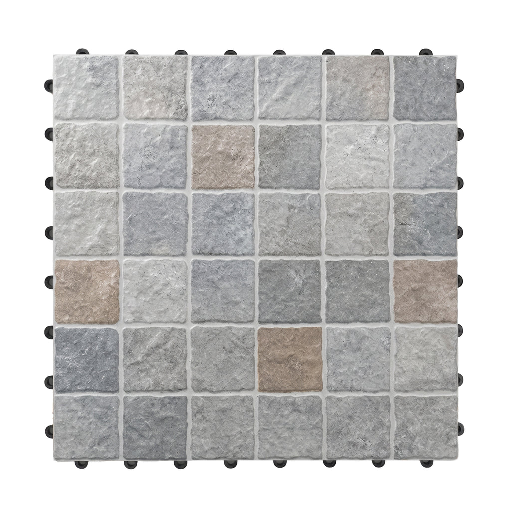 1 ft. x 1 ft. Outdoor Cobblestone Limestone-Look Outdoor Porcelain Floor Tile  in Light Gray(8-Pack, 8 sq. ft.)