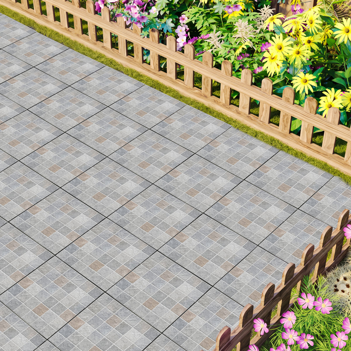 1 ft. x 1 ft. Outdoor Cobblestone Limestone-Look Outdoor Porcelain Floor Tile  in Light Gray(8-Pack, 8 sq. ft.)
