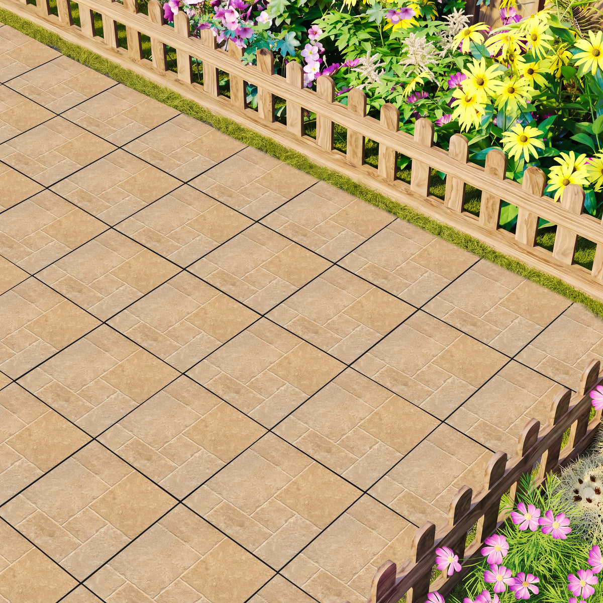 1 ft. x 1 ft. Outdoor Ashlar Pattern Square Stone-Look Porcelain Paver Tile in Beige (8-Pack, 8 sq. ft.)