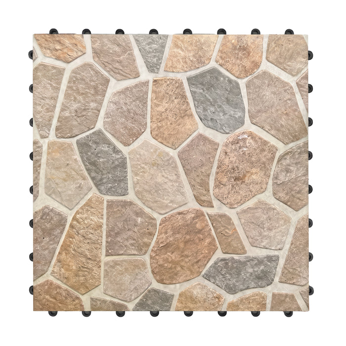 1 ft. x 1 ft. Multicolor Natural Stone Mosaic Interlocking Patio and Deck Tiles for Indoor/Outdoor Use (8-Pack, 8 sq. ft.)