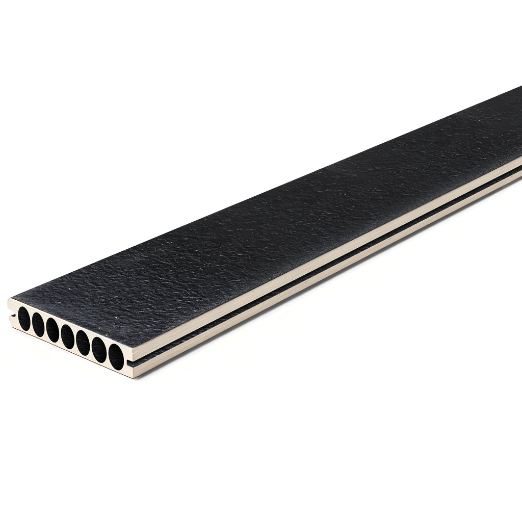16 ft. x  6 in. x  1 in. Black Hollow Composite Decking Board for Outdoor Patios, Gardens, Walkways and Platforms