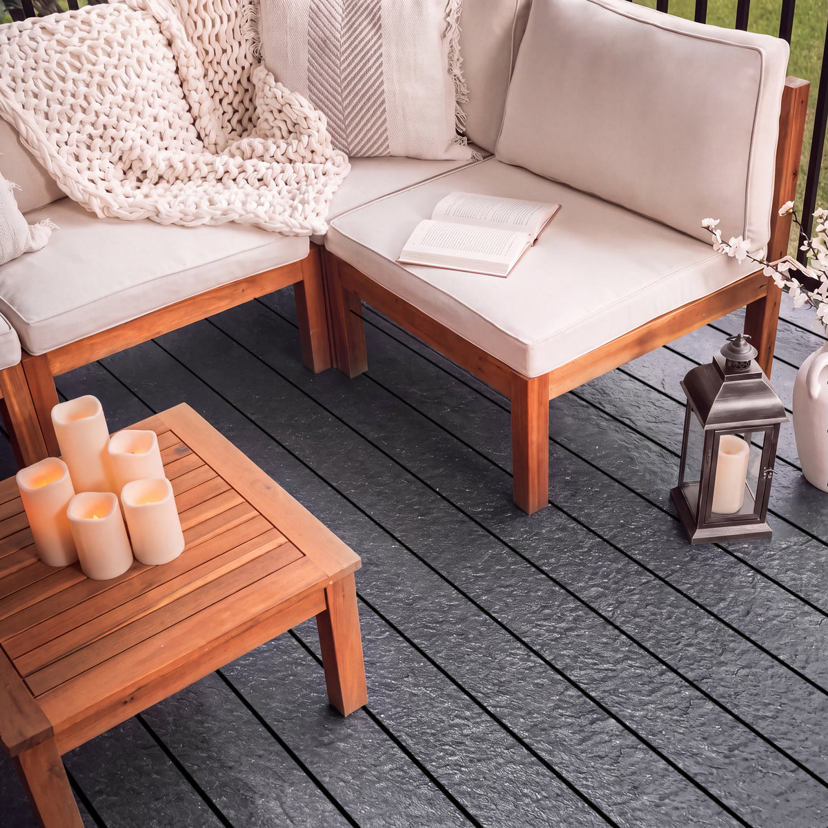 16 ft. x  6 in. x  1 in. Black Hollow Composite Decking Board for Outdoor Patios, Gardens, Walkways and Platforms