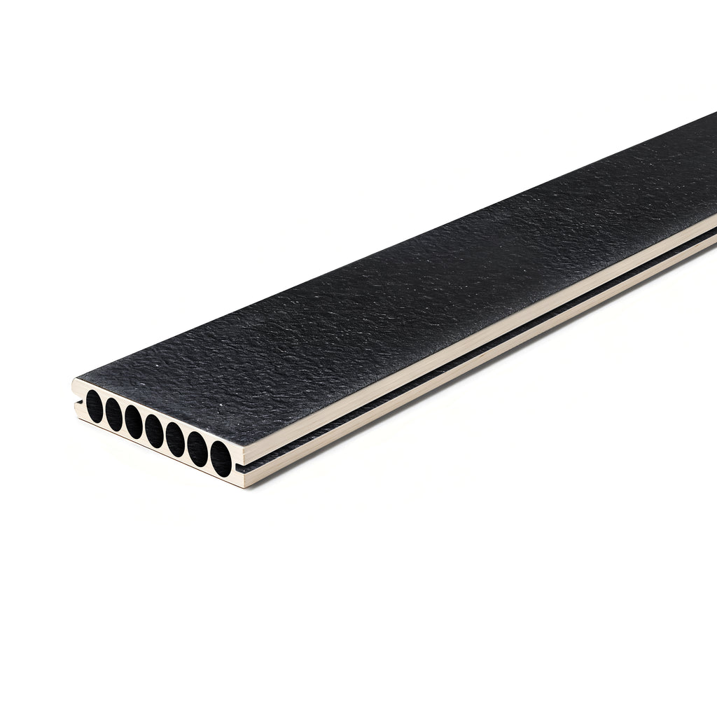 12 ft. x  6 in. x  1 in. Black Hollow Composite Decking Board for Outdoor Patios, Gardens, Walkways and Platforms