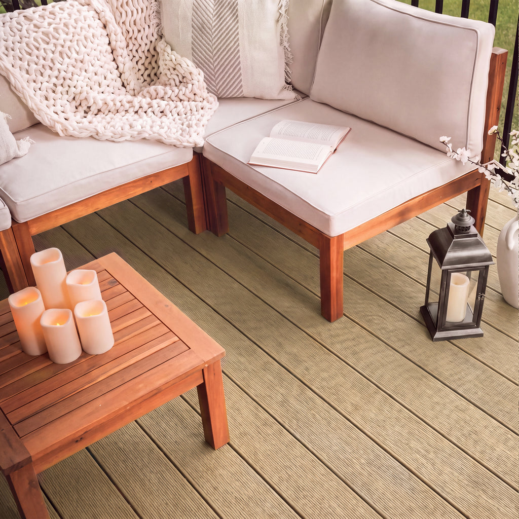 12 ft. x 6 in. x  1 in. Beige Hollow Composite Decking Board for Outdoor Patios, Gardens, Walkways and Platforms