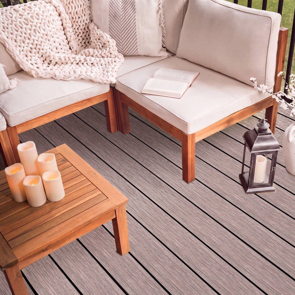 16 ft. x 6 in. x  1 in. Grayish Brown Hollow Composite Decking Board for Outdoor Patios, Gardens, Walkways and Platforms