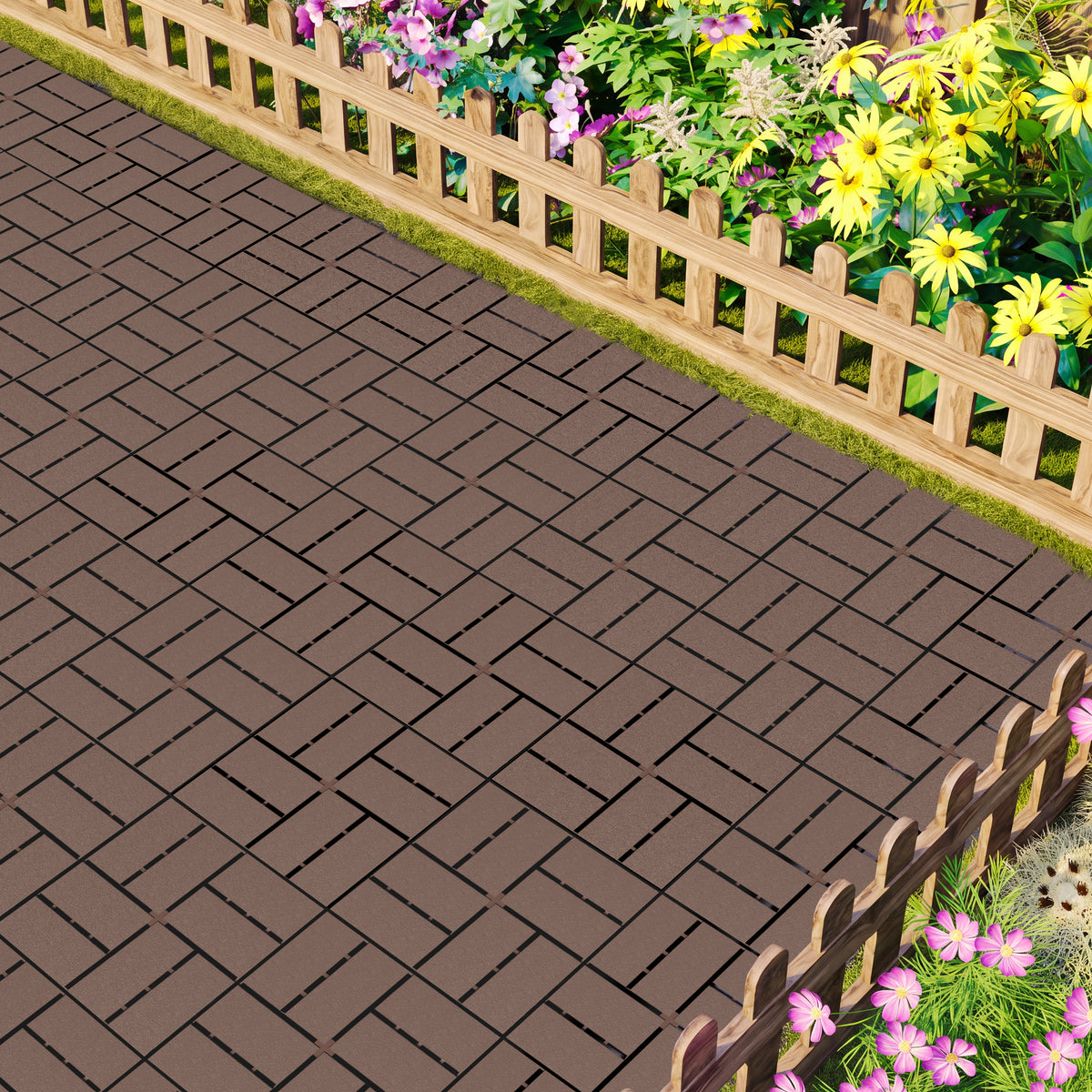 1 ft. x 1 ft. Outdoor Plastic Deck Tile in Brown (44-Pack, 44 sq. ft.)